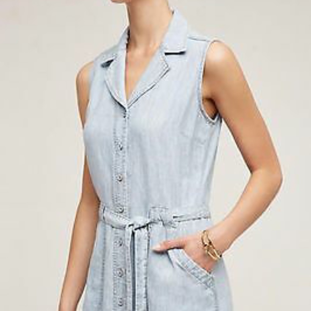 Anthropologie Level 99 Chambray Belted Dress - S